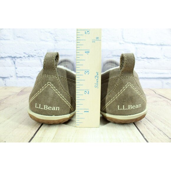 LL Bean Cement Suede Slip-On Fleece Lined Mountain Moccasin Slippers Size 8 M - Picture 6 of 9
